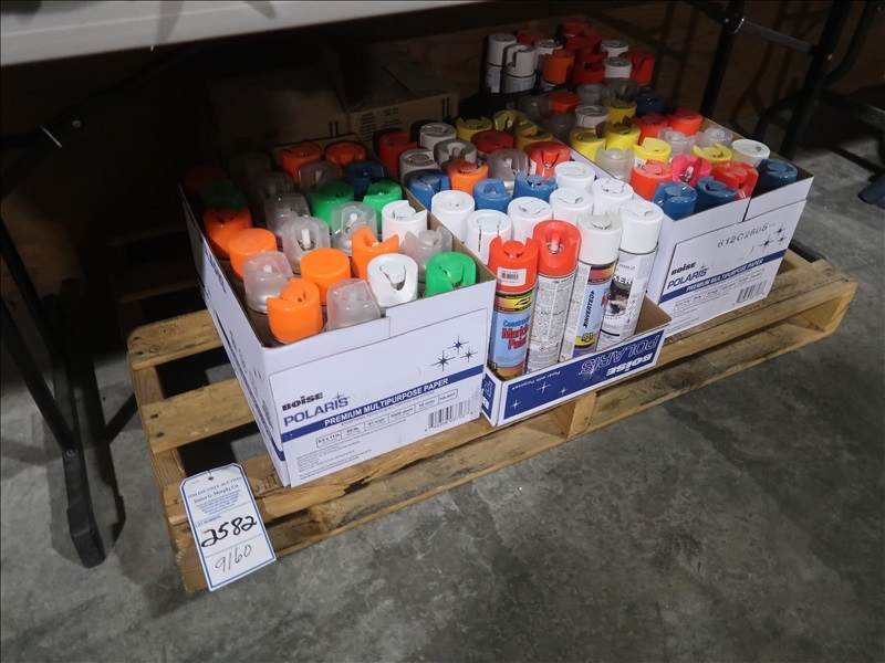 LOT, CANS OF UPSIDE DOWN MARKING PAINT ON THIS PALLET (ALL COLORS