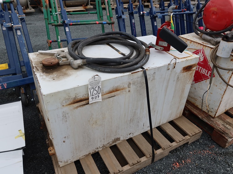 LOT, (1) APPROX 23" X 45" X 24" DELTA 100GAL FUEL TRANSFER TANK & HOSE