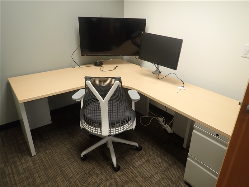 CORNER DESK W/(2) MONITORS GRIDWORKS ONLINE ONLY James G. Murphy Co.