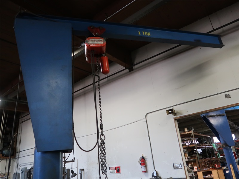 (2) 1 TON CAPACITY SHOP BUILT SWING ARM JIBS W/CM 1 TON ELECTRIC HOISTS